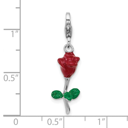 Sterlingsilber Amore La Vita Rhodiniert Emailliert 3-d Potted Rot Rose Charm