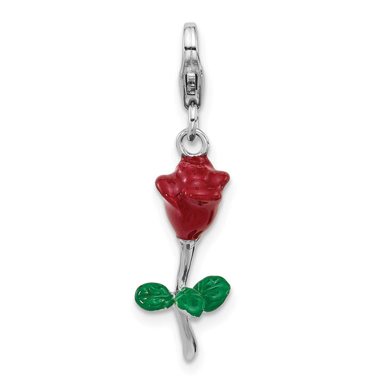 Sterlingsilber Amore La Vita Rhodiniert Emailliert 3-d Potted Rot Rose Charm