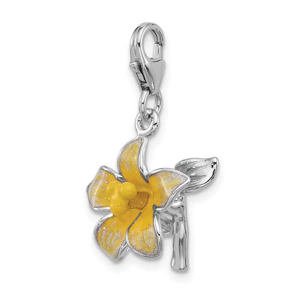 Sterlingsilber Amore La Vita Rhodiniert 3-d Emailliert Gelb Blume Charm