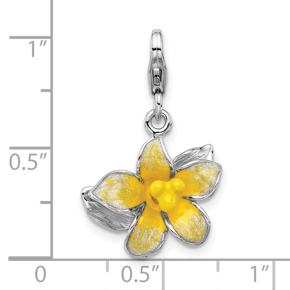 Sterlingsilber Amore La Vita Rhodiniert 3-d Emailliert Gelb Blume Charm