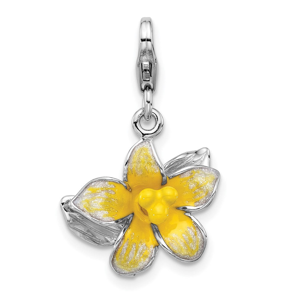 Sterlingsilber Amore La Vita Rhodiniert 3-d Emailliert Gelb Blume Charm