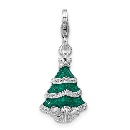 Sterlingsilber Amore La Vita Rhodiniert Emailliert Kristall Weihnachten Baum Charm