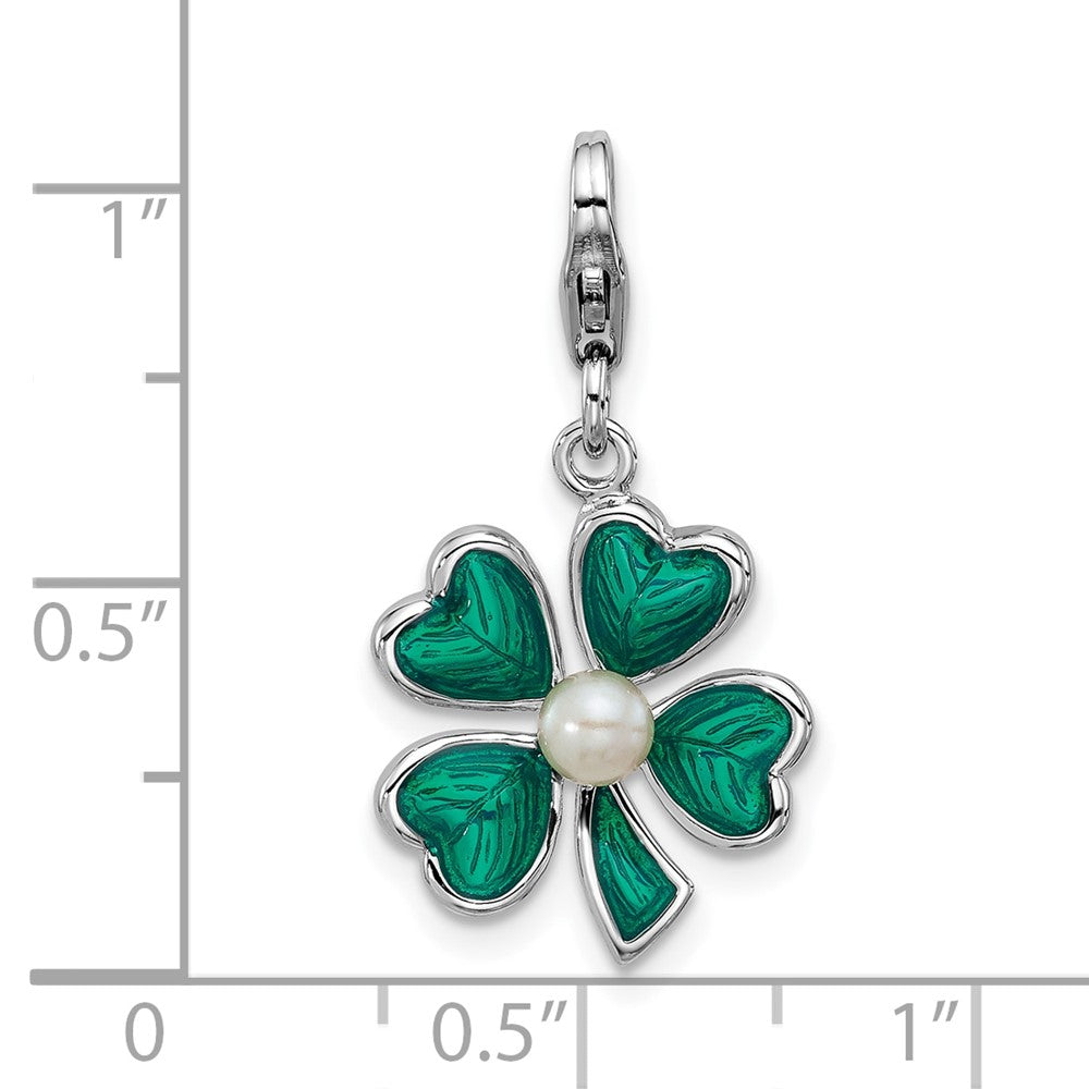 Sterlingsilber Amore La Vita Rhodiniert Emailliert Grün Klee Fwc Perle Charm