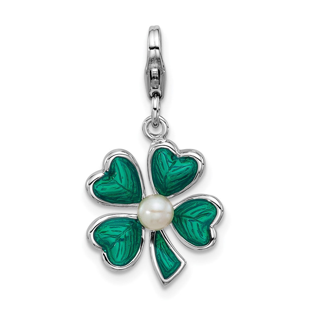 Sterlingsilber Amore La Vita Rhodiniert Emailliert Grün Klee Fwc Perle Charm