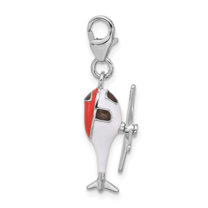 Sterlingsilber Amore La Vita Rhodiniert Emailliert 3-d Beweglich Helicopter Charm