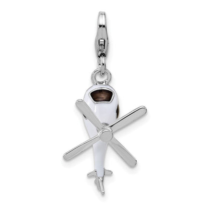 Sterlingsilber Amore La Vita Rhodiniert Emailliert 3-d Beweglich Helicopter Charm