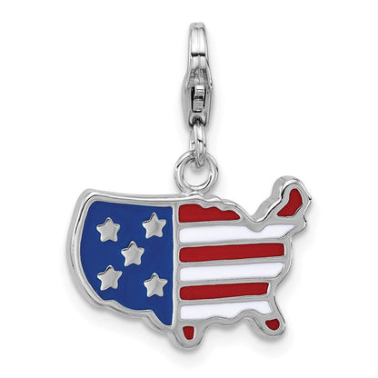Sterlingsilber Amore La Vita Rhodiniert Emailliert Usa Karte Charm