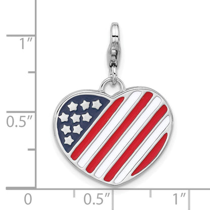 Sterlingsilber Amore La Vita Rhodiniert Emailliert Usa Flag Herz Charm
