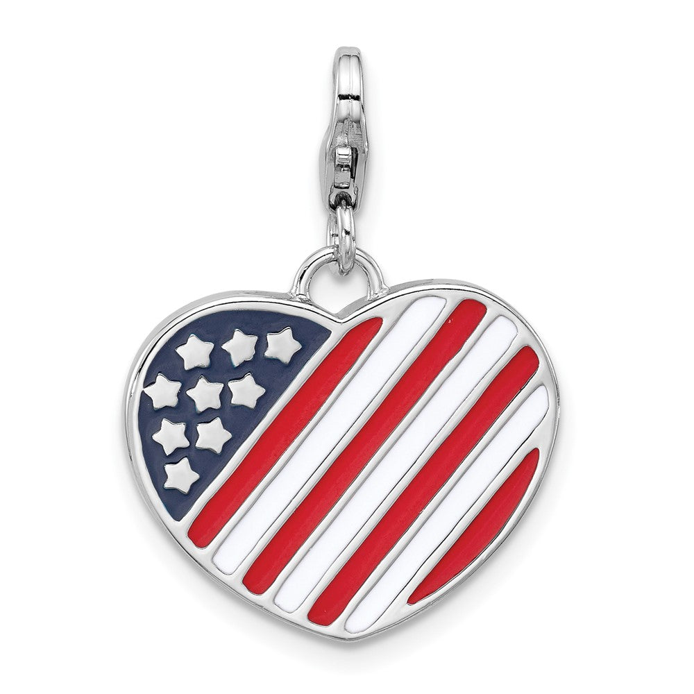 Sterlingsilber Amore La Vita Rhodiniert Emailliert Usa Flag Herz Charm