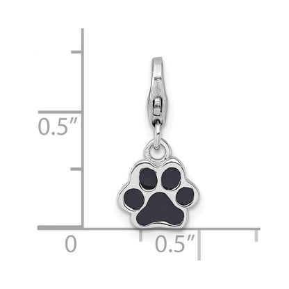 Sterlingsilber Amore La Vita Rhodiniert Emaille Schwarz Paw Druck Charm
