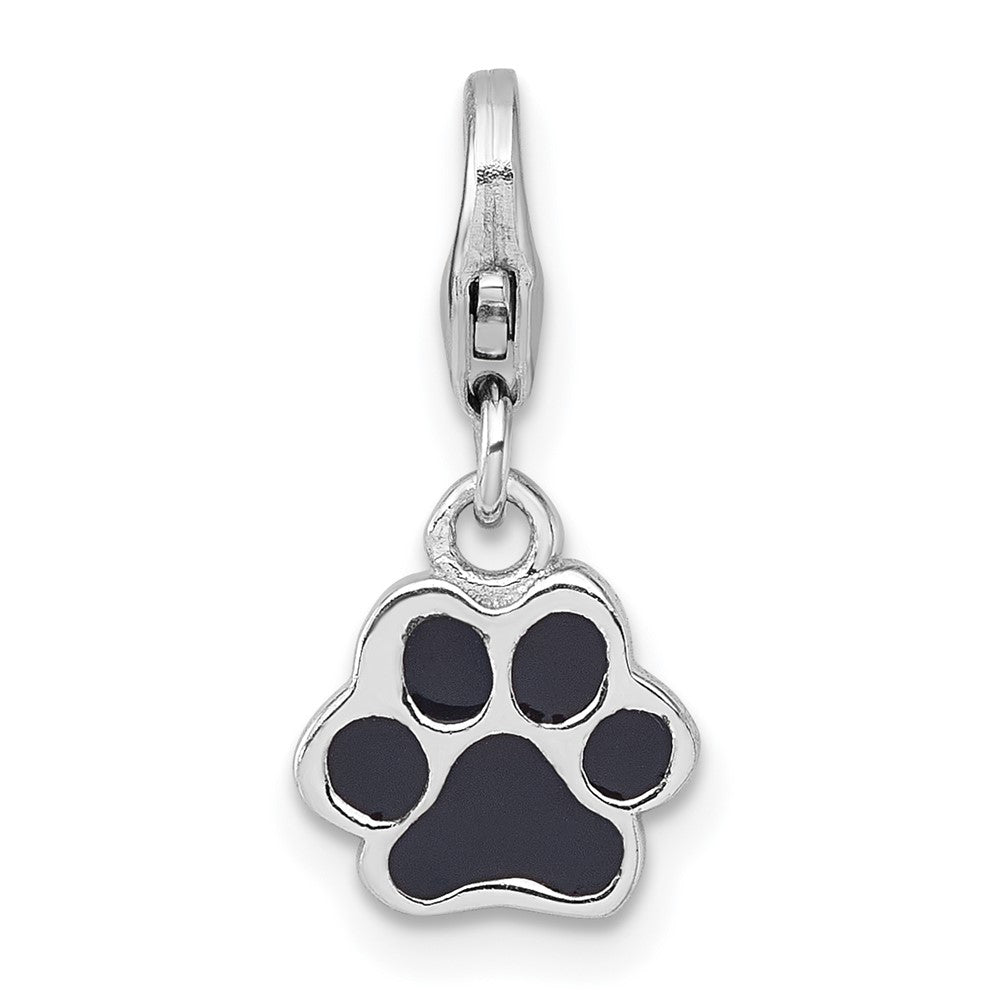 Sterlingsilber Amore La Vita Rhodiniert Emaille Schwarz Paw Druck Charm