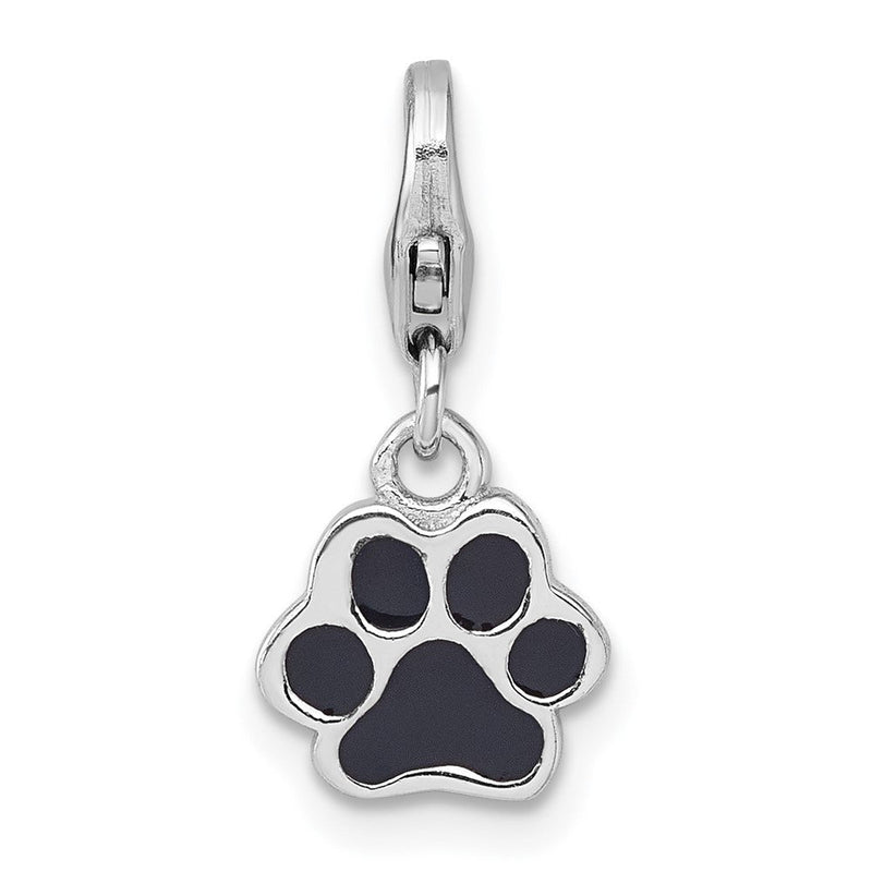 Sterlingsilber Amore La Vita Rhodiniert Emaille Schwarz Paw Druck Charm