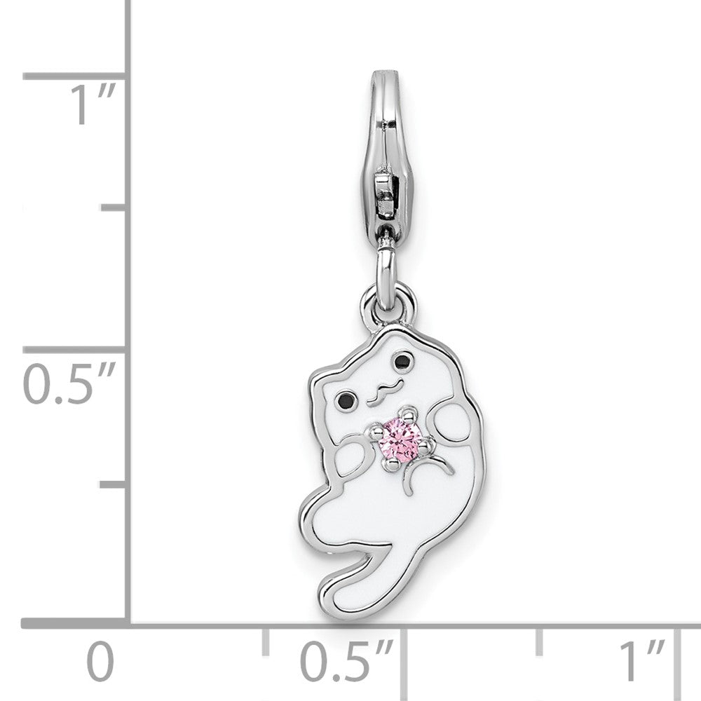 Sterlingsilber Amore La Vita Rhodiniert Emaille Katze mit Rosa Zirkonia Charm