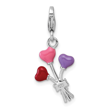 Sterlingsilber Amore La Vita Rhodiniert 3-d Emailliert Herz Balloons Charm