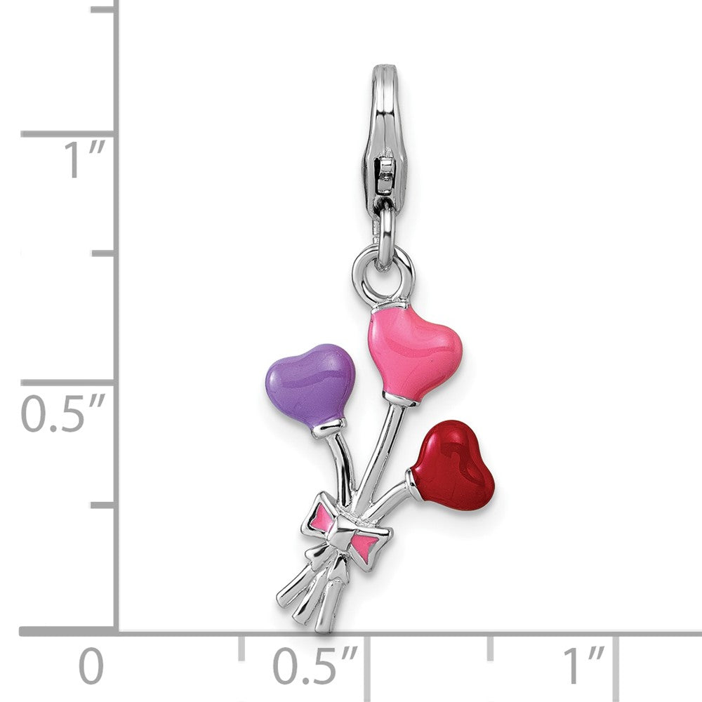 Sterlingsilber Amore La Vita Rhodiniert 3-d Emailliert Herz Balloons Charm