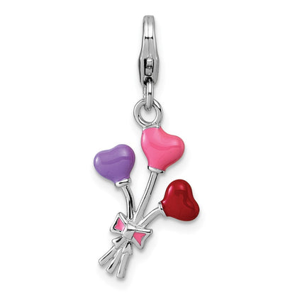 Sterlingsilber Amore La Vita Rhodiniert 3-d Emailliert Herz Balloons Charm