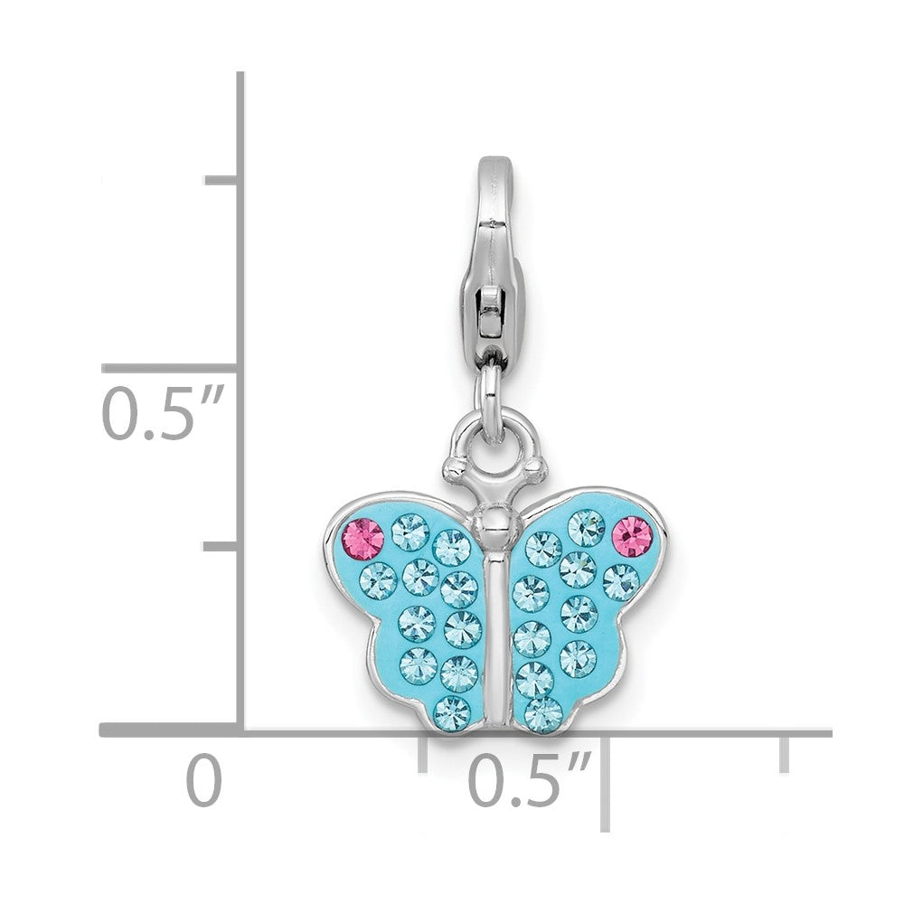 Sterlingsilber Amore La Vita Rhodiniert Blau Rosa Kristall Schmetterling Charm