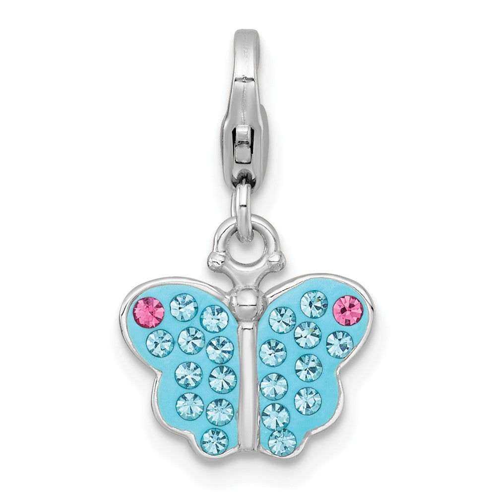 Sterlingsilber Amore La Vita Rhodiniert Blau Rosa Kristall Schmetterling Charm