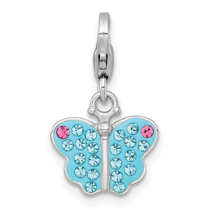 Sterlingsilber Amore La Vita Rhodiniert Blau Rosa Kristall Schmetterling Charm