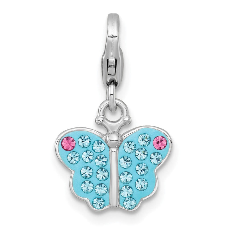 Sterlingsilber Amore La Vita Rhodiniert Blau Rosa Kristall Schmetterling Charm