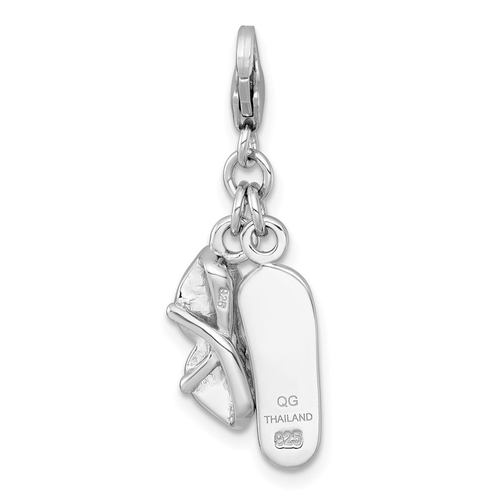 Sterlingsilber Amore La Vita Rhodiniert-pl Emailliert Sunglasses und Kristall Flip-flop Charm