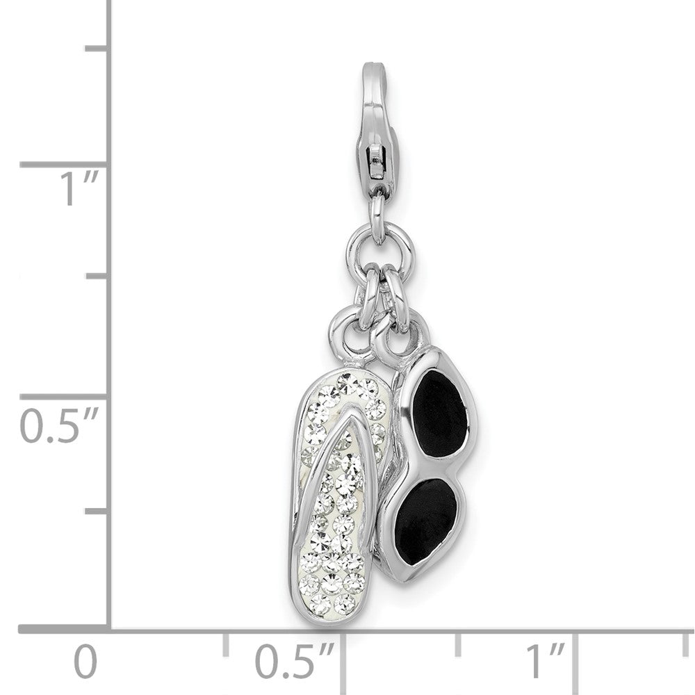 Sterlingsilber Amore La Vita Rhodiniert-pl Emailliert Sunglasses und Kristall Flip-flop Charm