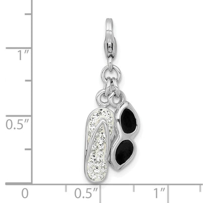 Sterlingsilber Amore La Vita Rhodiniert-pl Emailliert Sunglasses und Kristall Flip-flop Charm