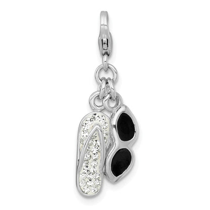 Sterlingsilber Amore La Vita Rhodiniert-pl Emailliert Sunglasses und Kristall Flip-flop Charm