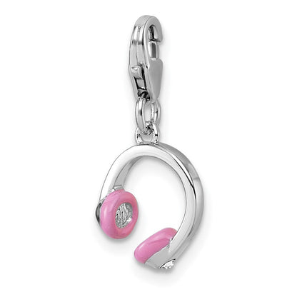 Sterlingsilber Amore La Vita Rhodiniert 3d Emaille mit Kristall Headphones Charm