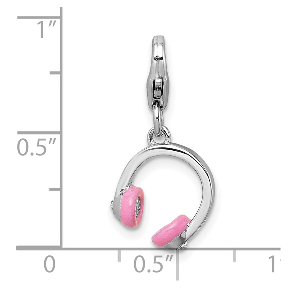 Sterlingsilber Amore La Vita Rhodiniert 3d Emaille mit Kristall Headphones Charm