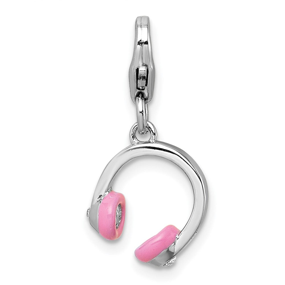 Sterlingsilber Amore La Vita Rhodiniert 3d Emaille mit Kristall Headphones Charm