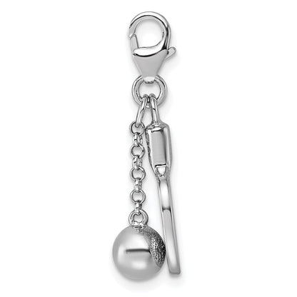 Sterlingsilber Amore La Vita Rhodiniert 3-d Ping Pong Paddle und Kugel Charm