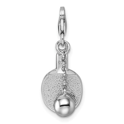 Sterlingsilber Amore La Vita Rhodiniert 3-d Ping Pong Paddle und Kugel Charm