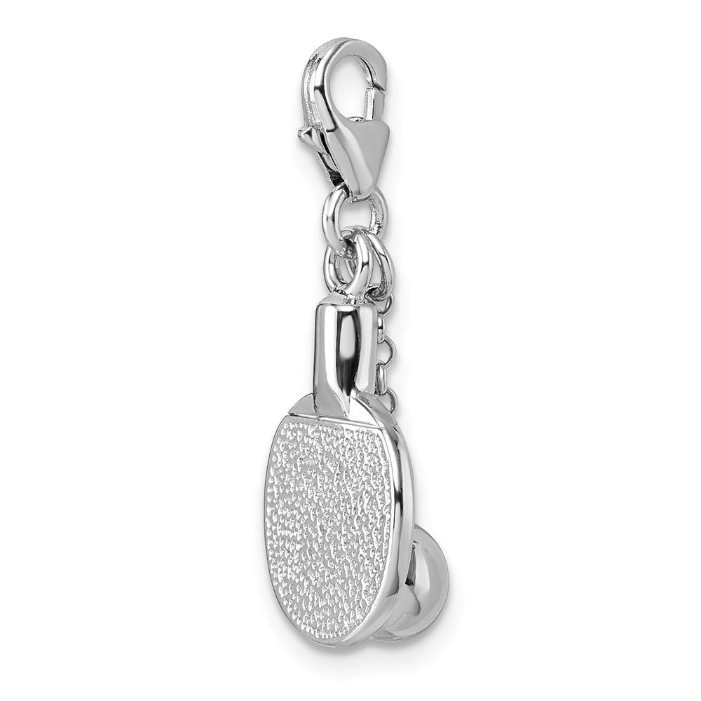 Sterlingsilber Amore La Vita Rhodiniert 3-d Ping Pong Paddle und Kugel Charm