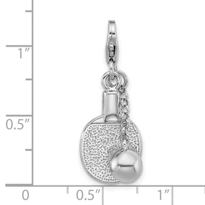 Sterlingsilber Amore La Vita Rhodiniert 3-d Ping Pong Paddle und Kugel Charm