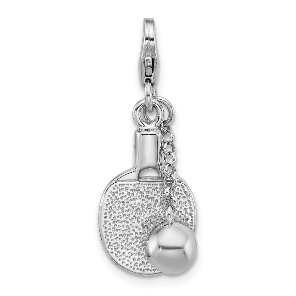 Sterlingsilber Amore La Vita Rhodiniert 3-d Ping Pong Paddle und Kugel Charm
