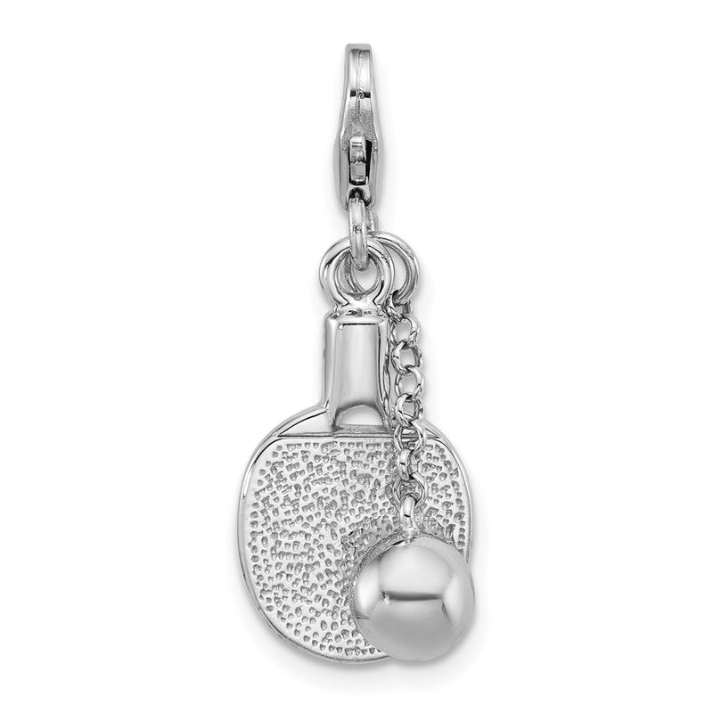 Sterlingsilber Amore La Vita Rhodiniert 3-d Ping Pong Paddle und Kugel Charm