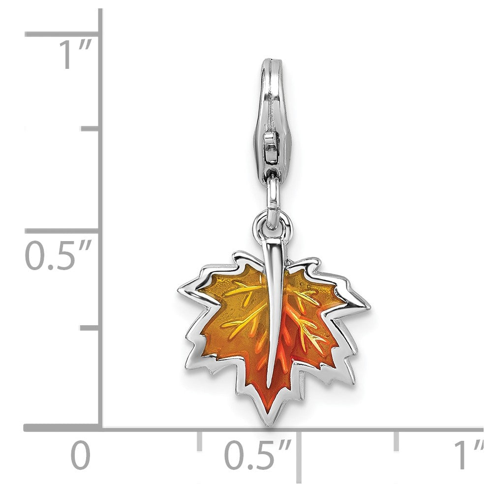 Sterlingsilber Amore La Vita Rhodiniert Orange Emaille Blatt Charm