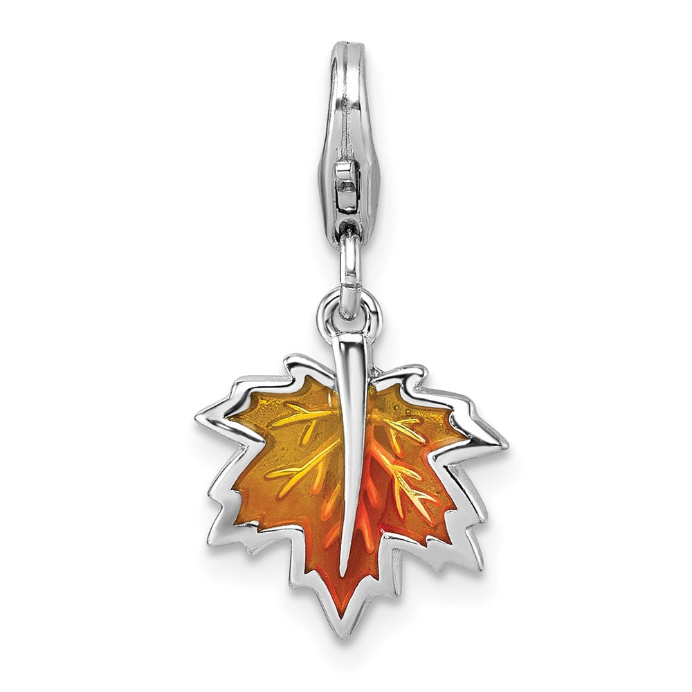 Sterlingsilber Amore La Vita Rhodiniert Orange Emaille Blatt Charm