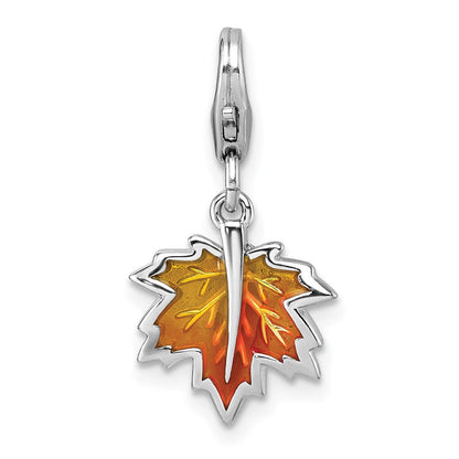 Sterlingsilber Amore La Vita Rhodiniert Orange Emaille Blatt Charm
