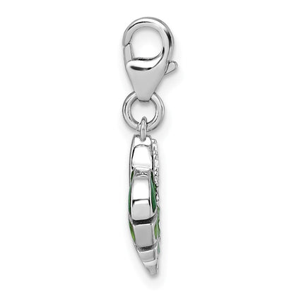 Sterlingsilber Amore La Vita Rhodiniert 3-d Grün Emaille Zirkonia Blatt Charm