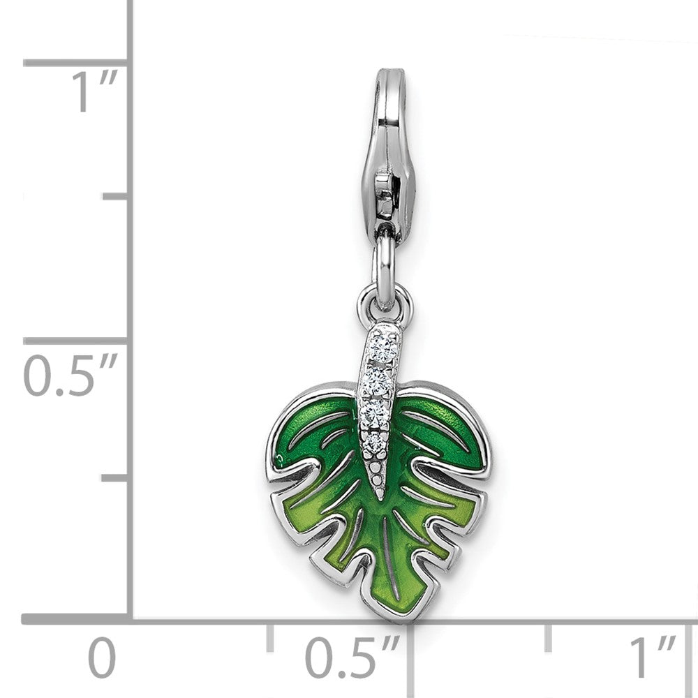 Sterlingsilber Amore La Vita Rhodiniert 3-d Grün Emaille Zirkonia Blatt Charm