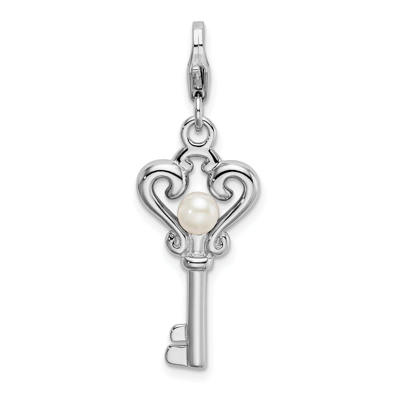 Sterlingsilber Amore La Vita Rhodiniert Poliert Süßwasser Zuchtperle Key Charm mit Fantasie Karabinerverschluss