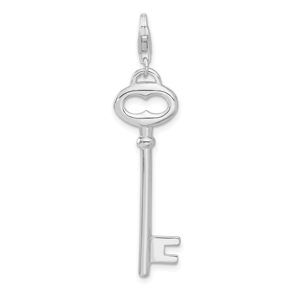 Sterlingsilber Poliert Offen Oval Herz Key mit Karabinerverschluss Charm