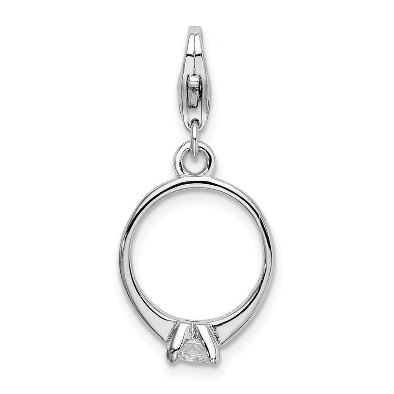 Sterlingsilber Amore La Vita Rhodiniert Poliert 3-d Zirkonia Verlobungsring Charm mit Fantasie Karabinerverschluss