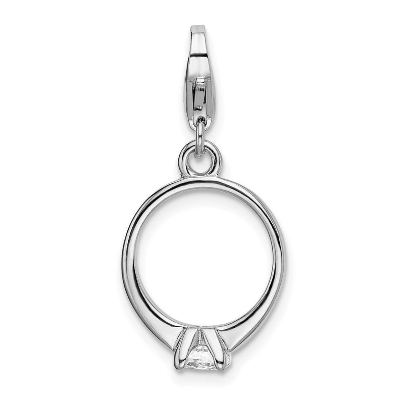 Sterlingsilber Amore La Vita Rhodiniert Poliert 3-d Zirkonia Verlobungsring Charm mit Fantasie Karabinerverschluss