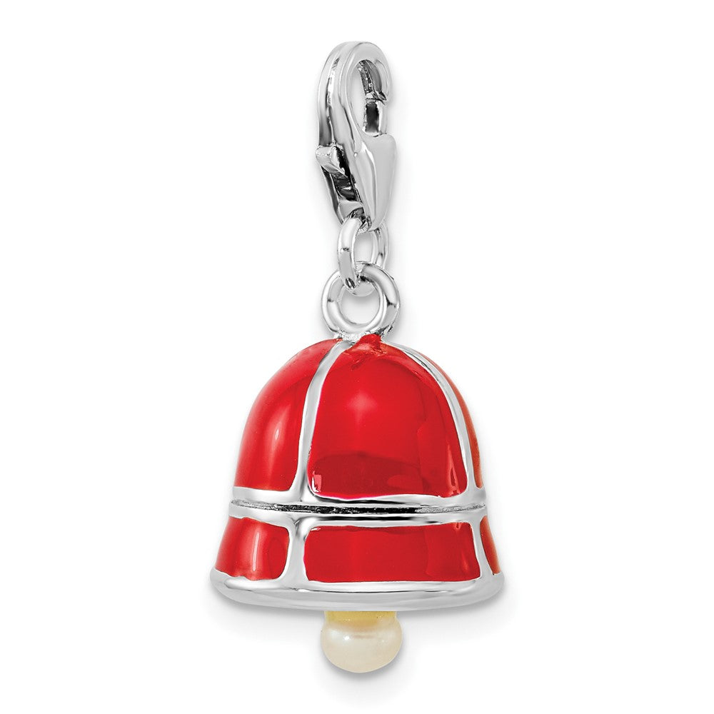 Sterlingsilber Ss Rhodiniert Fw Zuchtperle Rot Emaille Bell mit Karabinerverschluss Charm