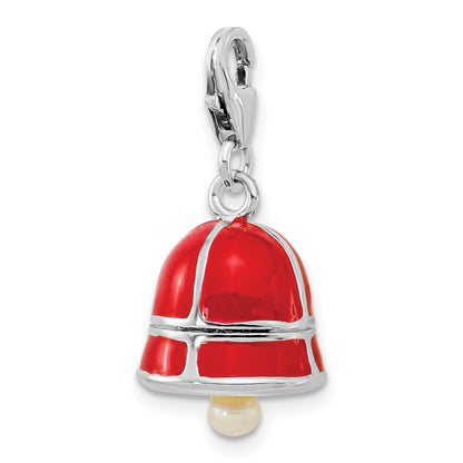 Sterlingsilber Ss Rhodiniert Fw Zuchtperle Rot Emaille Bell mit Karabinerverschluss Charm