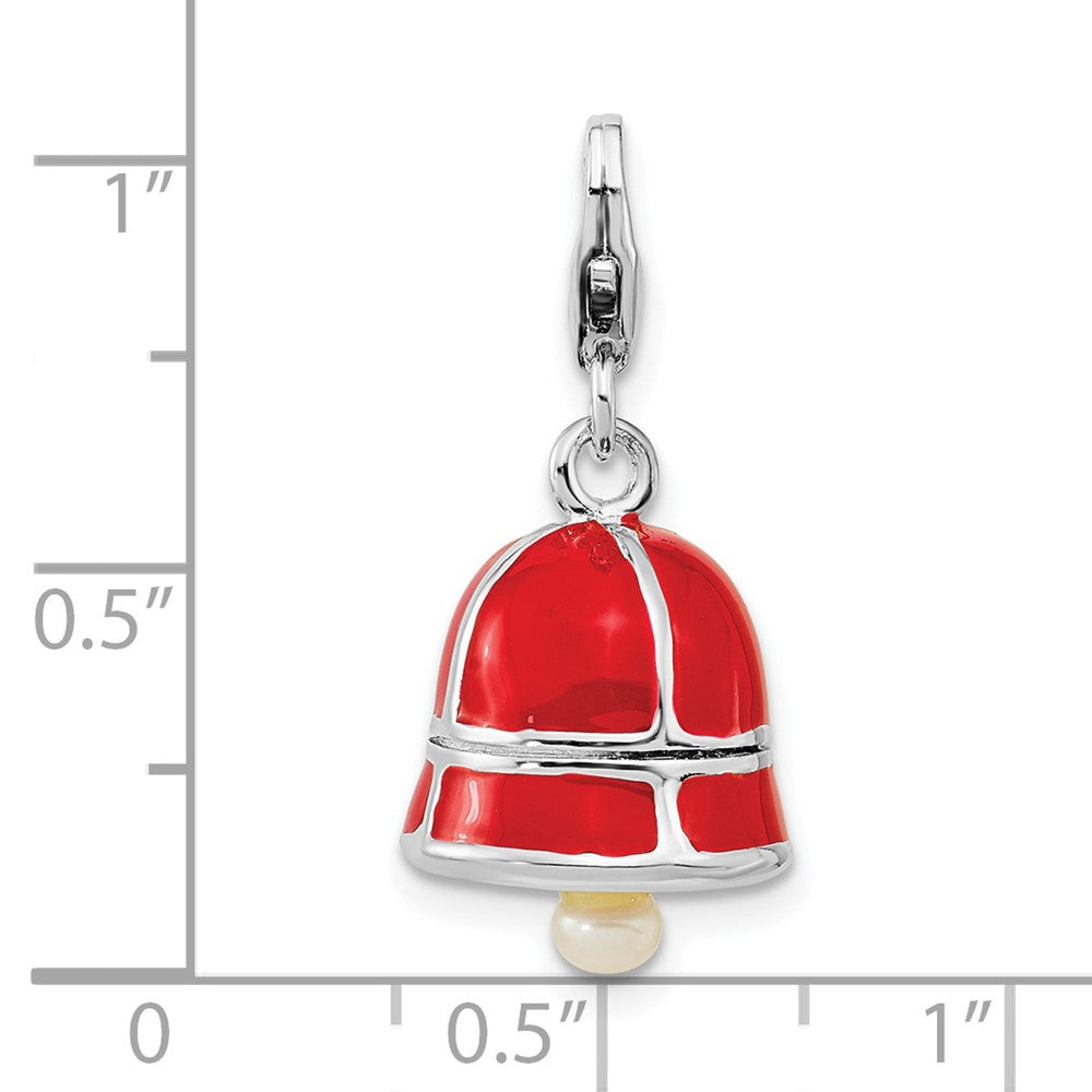 Sterlingsilber Ss Rhodiniert Fw Zuchtperle Rot Emaille Bell mit Karabinerverschluss Charm