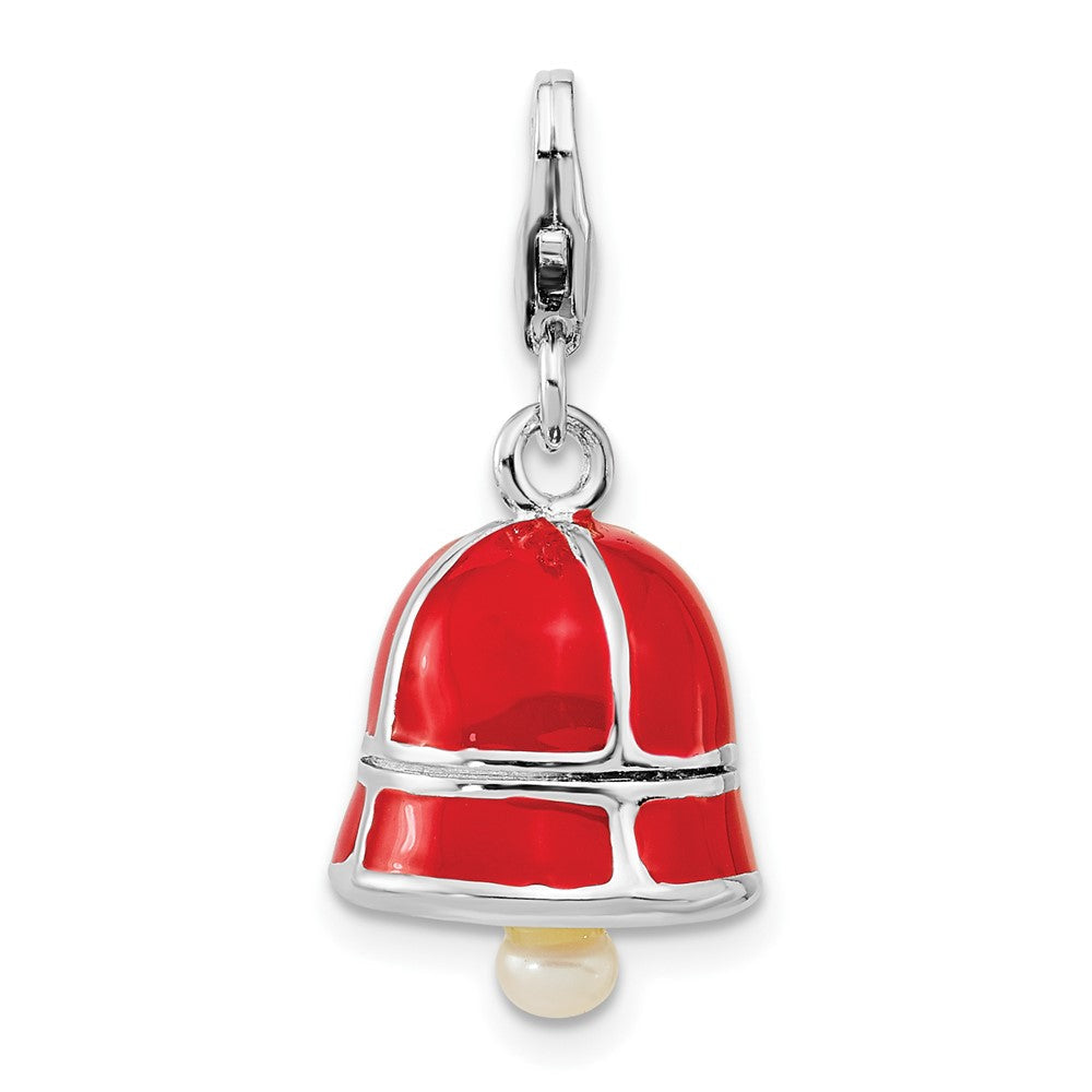 Sterlingsilber Ss Rhodiniert Fw Zuchtperle Rot Emaille Bell mit Karabinerverschluss Charm